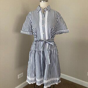 Kate Spade New York - Vertical Striped Tiered Cotton Dress with Detachable Tie